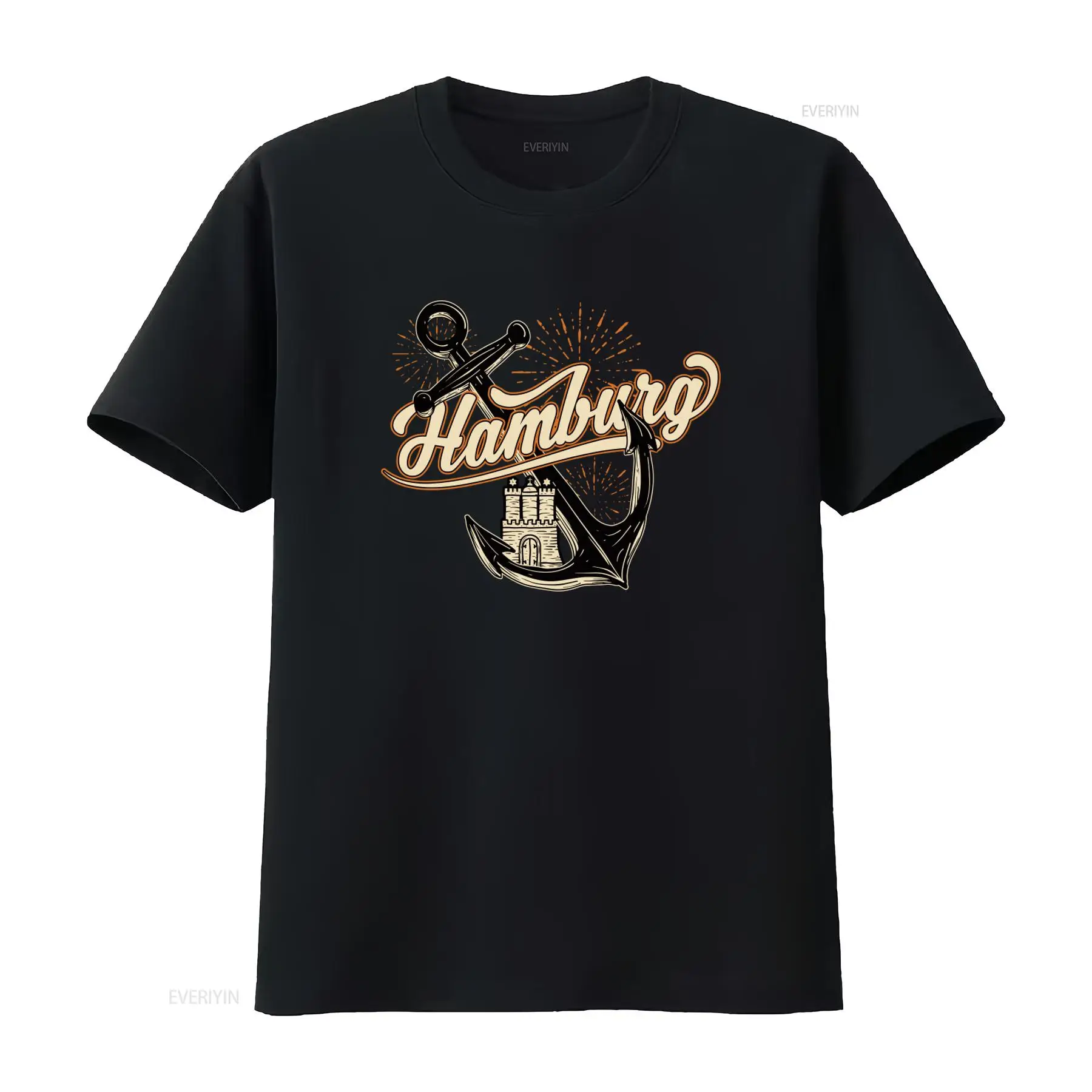Vintage Fashion Hamburg - Camiseta Masculina Estampada Âncora Hamburg: Divertida,