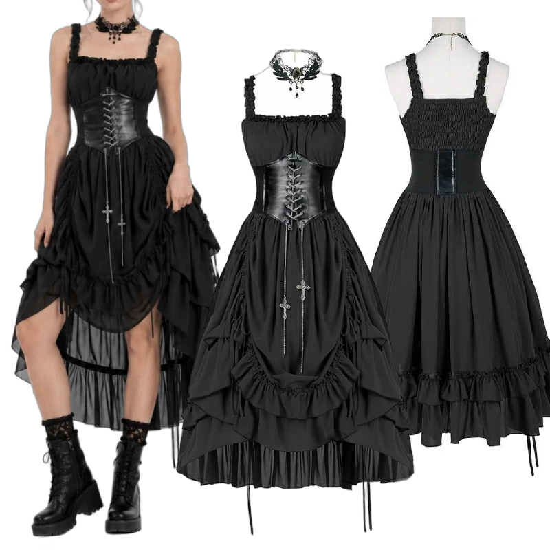 Vestido Gótico Feminino com Co - Vintage Fashion Dresses avaliação e preço