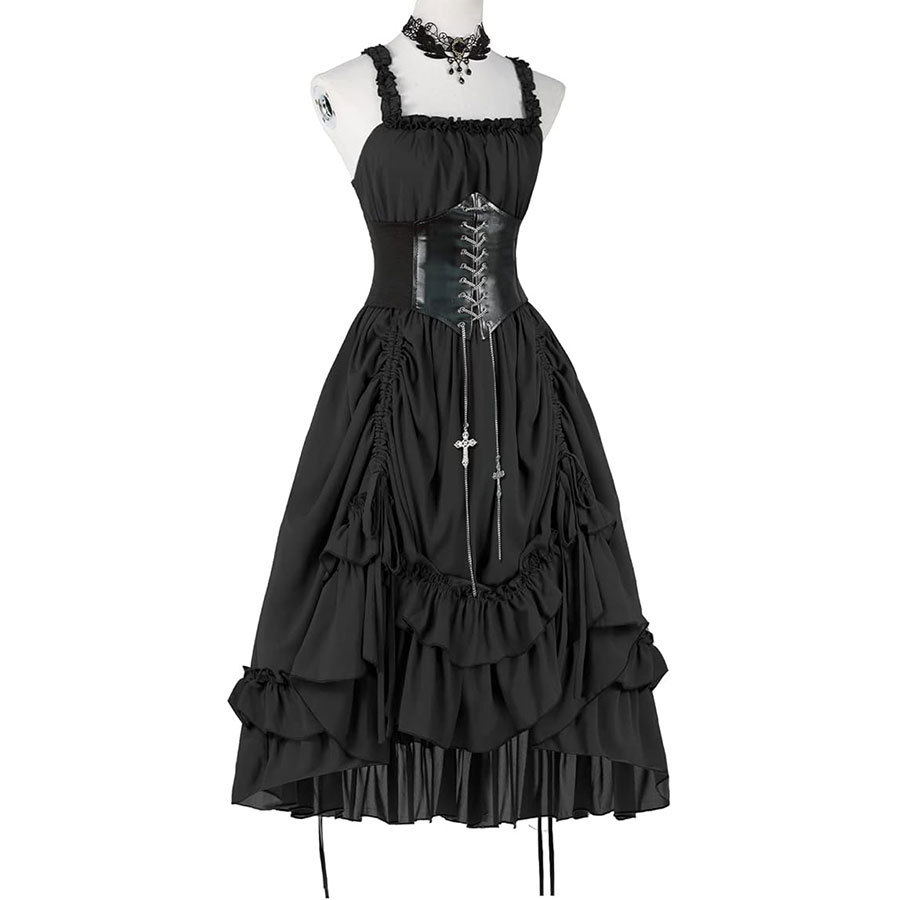 Vestido Gótico Feminino com Co - Vintage Fashion Dresses avaliação e preço